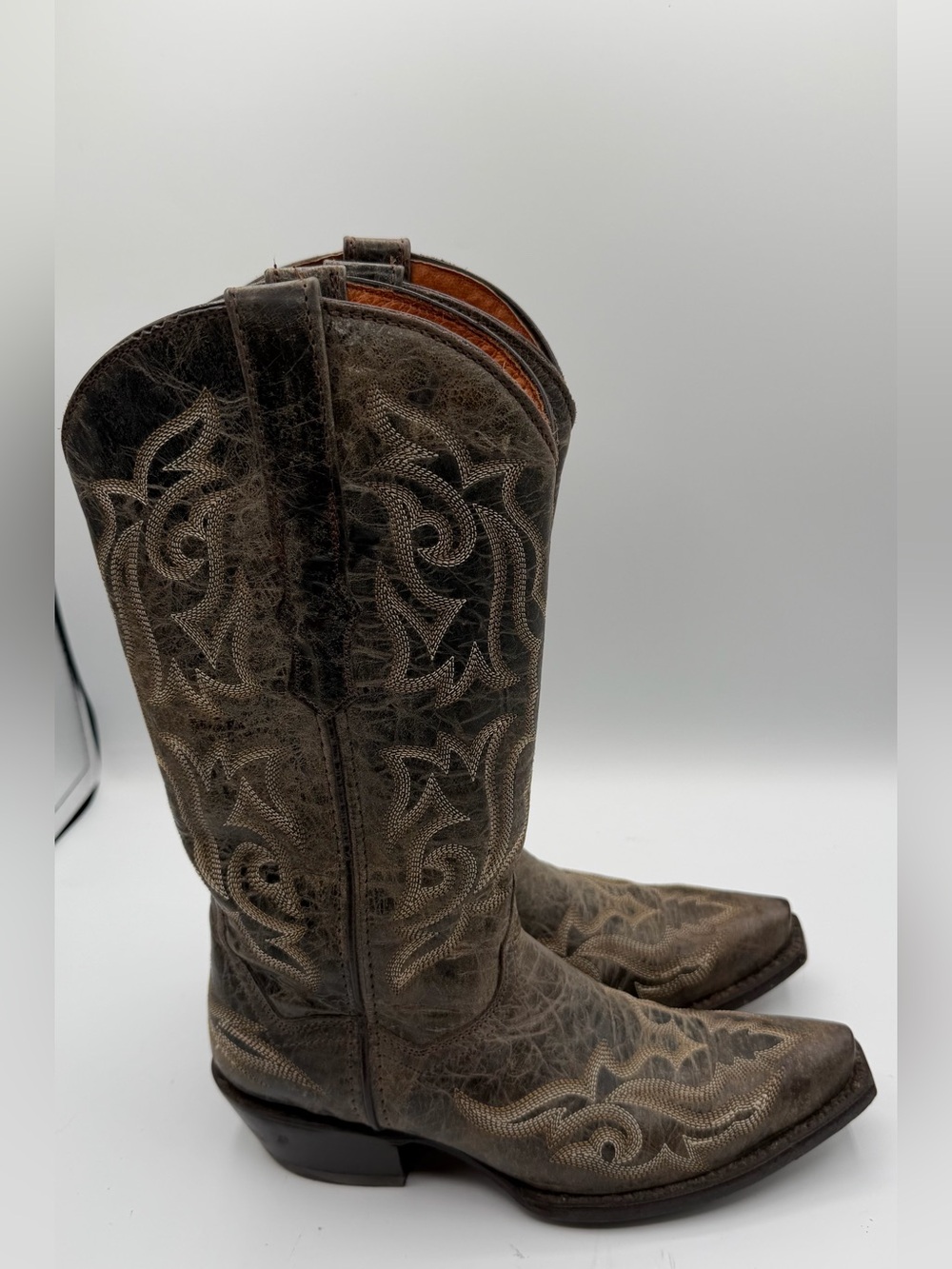 Vaccari Boots Embroidered Cowboy Gray Snip Toe Stitching Western Women’s 7